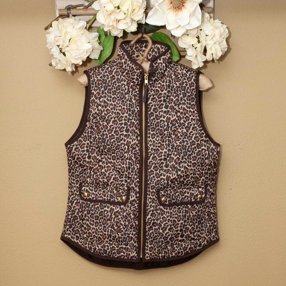 NWT J. Crew Puffy Vest in Leopard size M